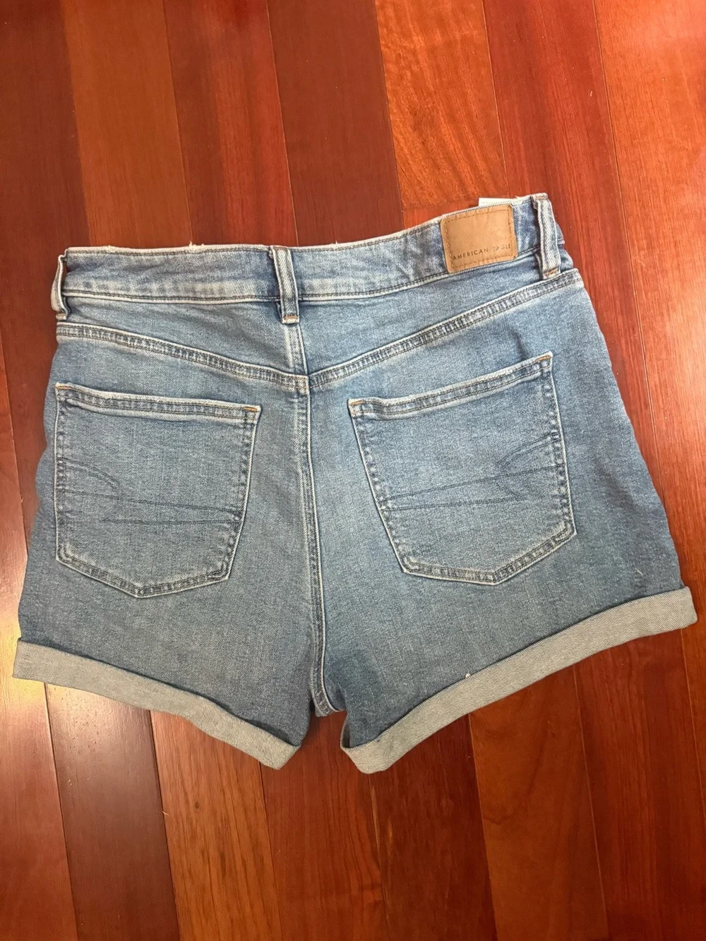 American Eagle Outfitters Light Blue High-Rise Rolled Hem Denim Shorts